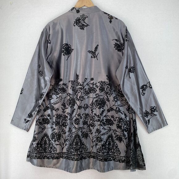CHICO'S DESIGN Tunic 3 XL/16 Floral Jacquard Jacket Mandarin Button Front Gray - Picture 3 of 16